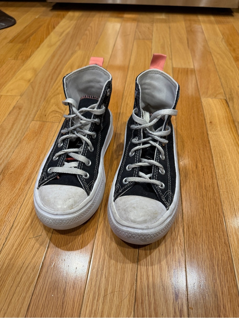 Kids Black High-Top Canvas Sneakers with Pink Pull Tab